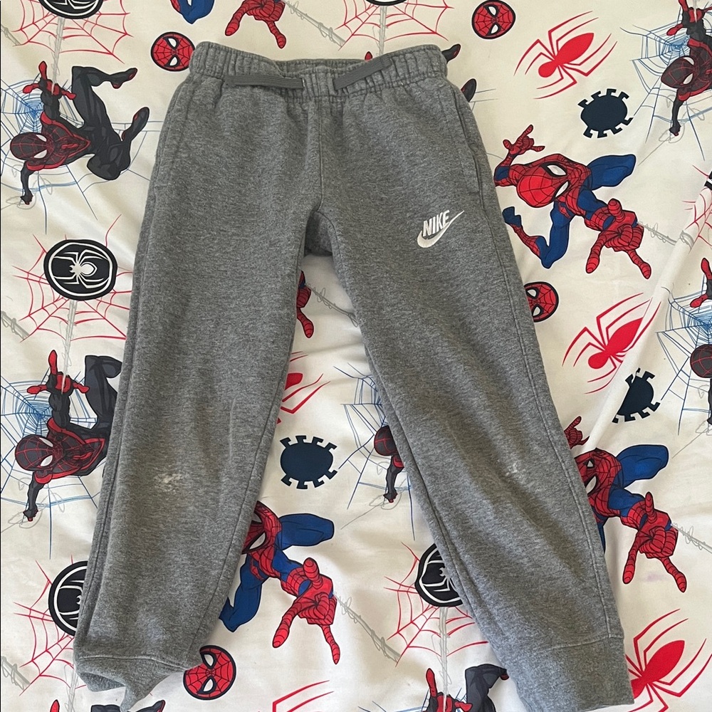 Nike Gray Kids Fleece Joggers with White Swoosh